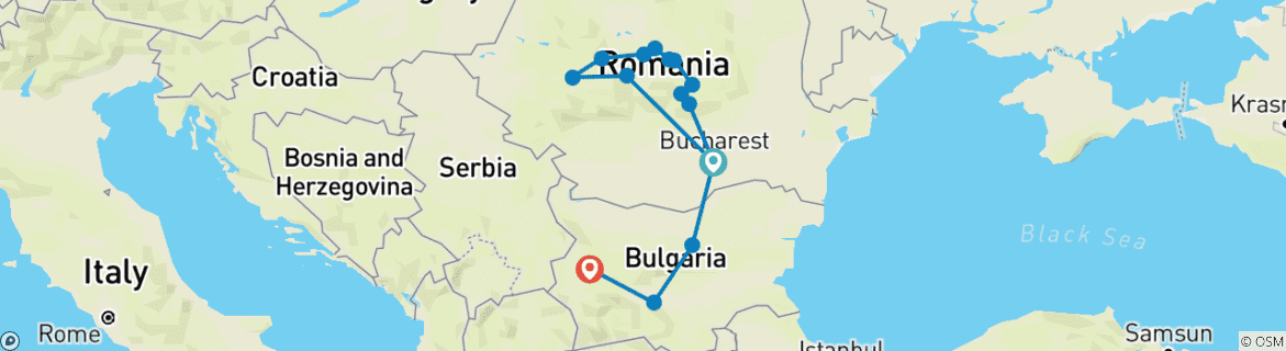 Image of a map showing the route of the tour