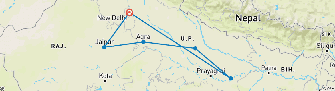 Image of a map showing the route of the tour