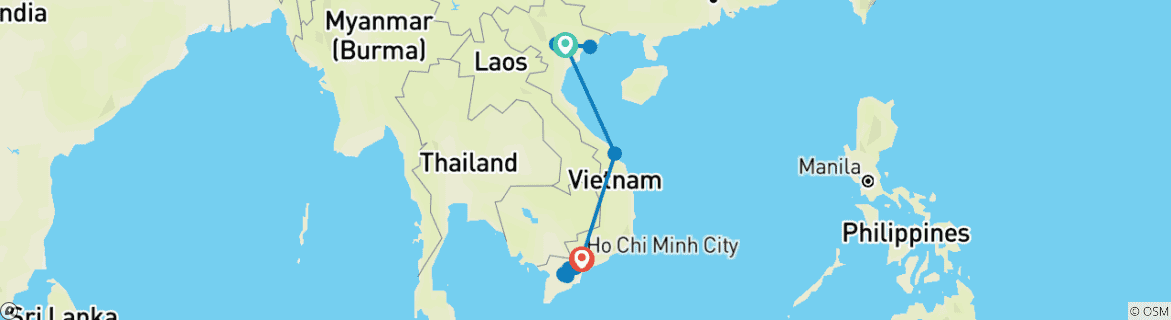 Image of a map showing the route of the tour