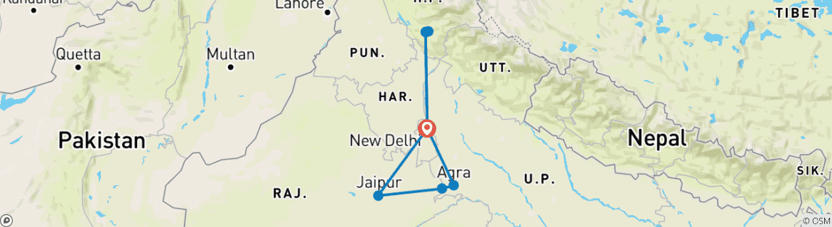 Image of a map showing the route of the tour