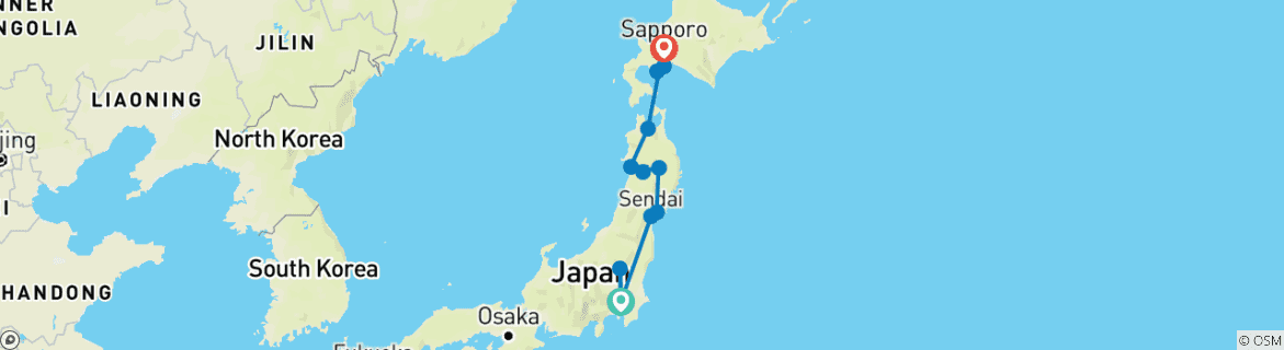Image of a map showing the route of the tour