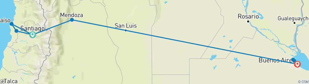 Image of a map showing the route of the tour