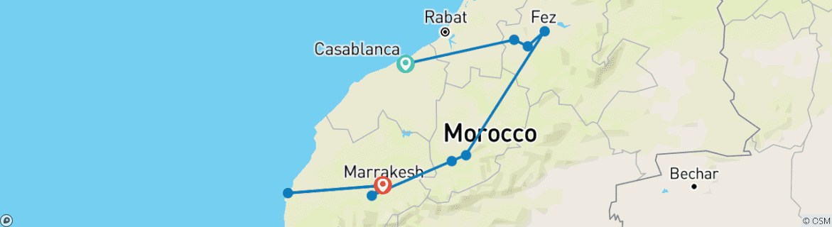 Image d'une carte montrant l'itinéraire du circuit