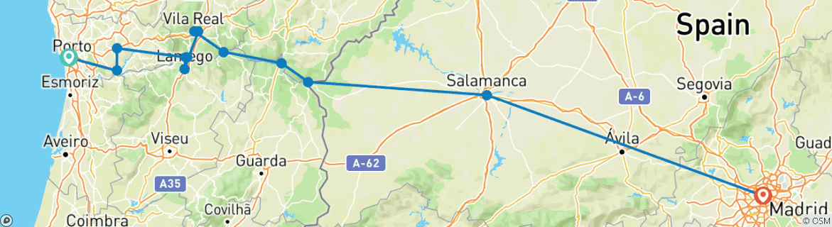 Image of a map showing the route of the tour