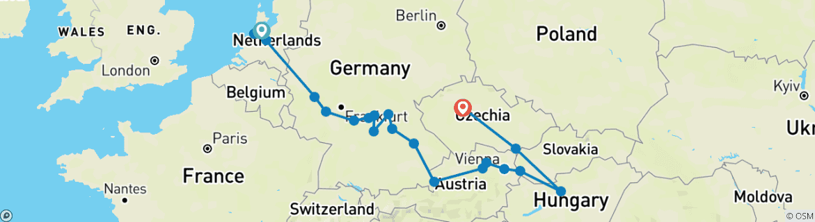 Image of a map showing the route of the tour