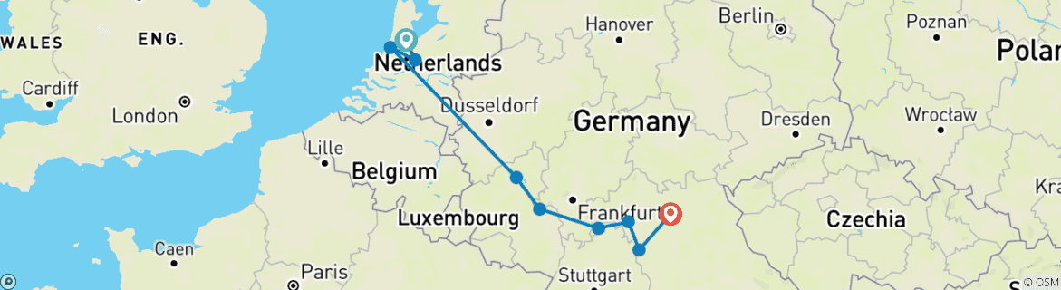 Image of a map showing the route of the tour