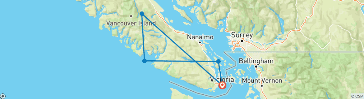 Image of a map showing the route of the tour