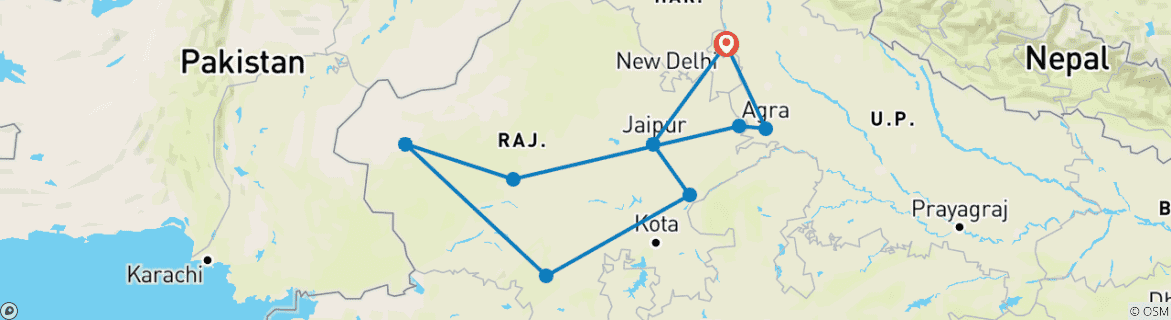 Image of a map showing the route of the tour
