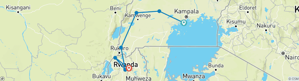 Image of a map showing the route of the tour
