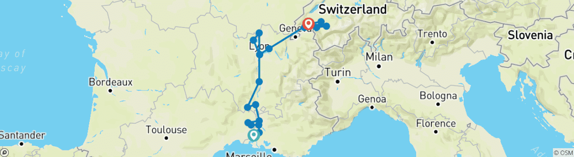 Karte mit der Reiseroute