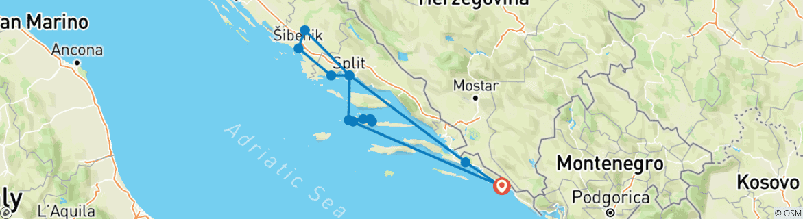Image of a map showing the route of the tour