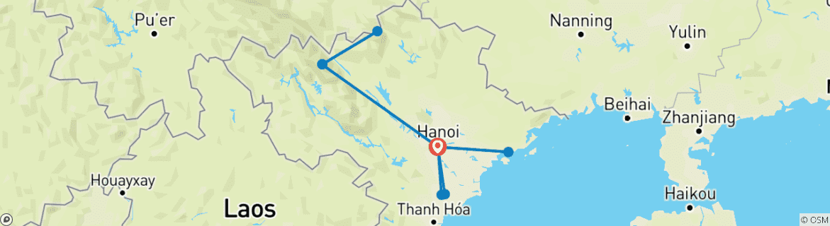 Image of a map showing the route of the tour