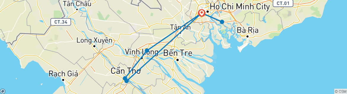 Image of a map showing the route of the tour