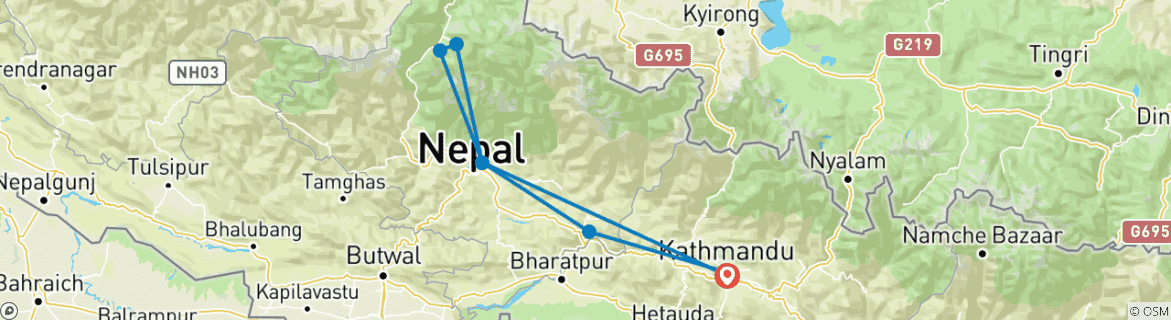 Mapa de Circuito de peregrinación a Pashupatinath, Manakamana y Muktinath – 7 días