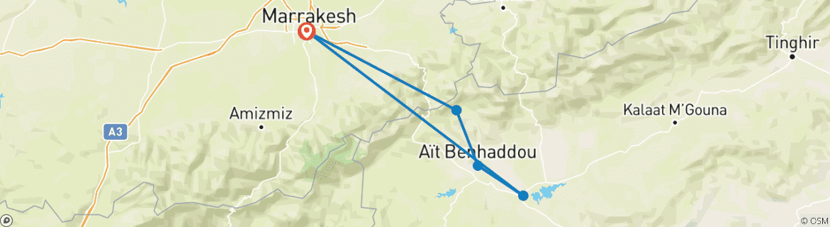Image of a map showing the route of the tour
