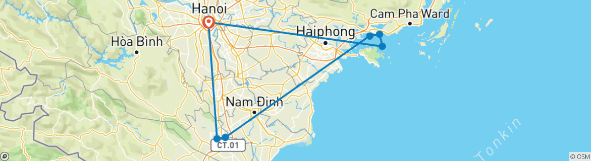 Image of a map showing the route of the tour