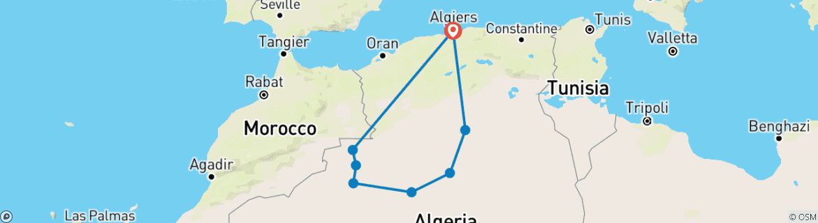 Image of a map showing the route of the tour