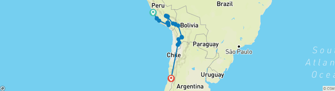 Image of a map showing the route of the tour