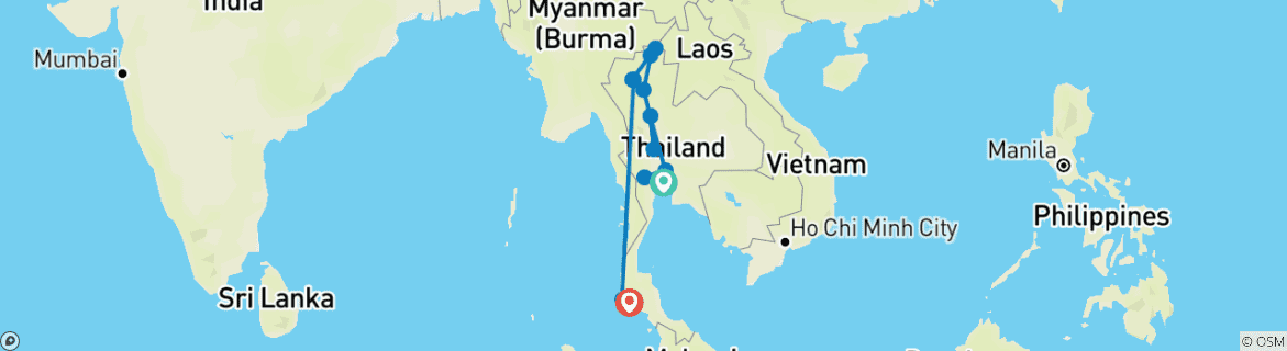 Image of a map showing the route of the tour