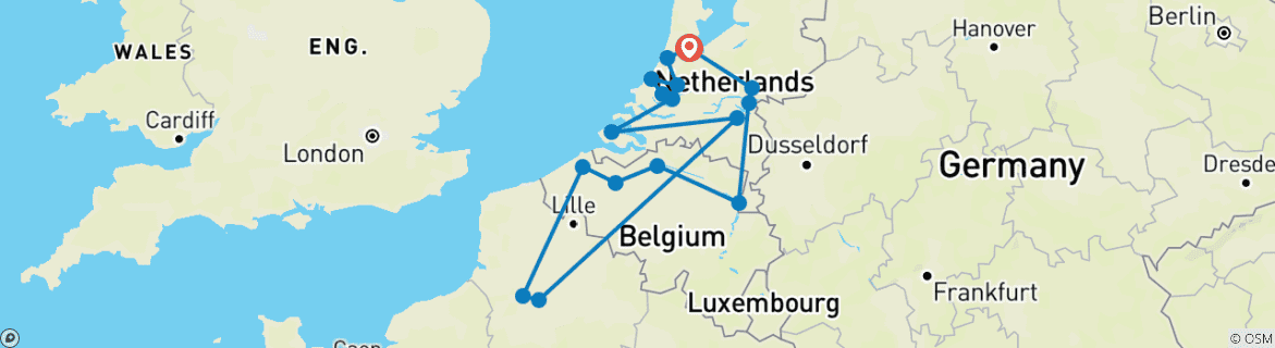 Image of a map showing the route of the tour
