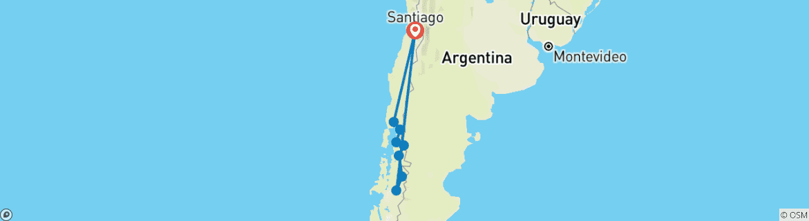 Image of a map showing the route of the tour
