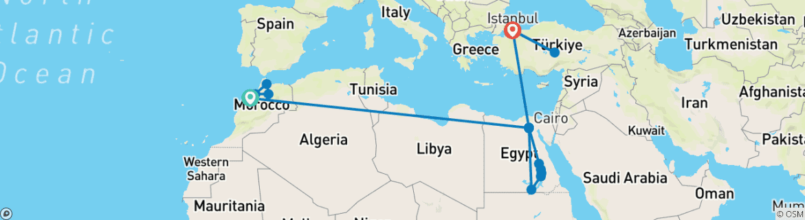 Image d'une carte montrant l'itinéraire du circuit
