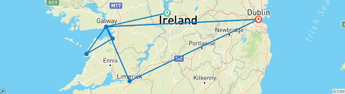 Image of a map showing the route of the tour
