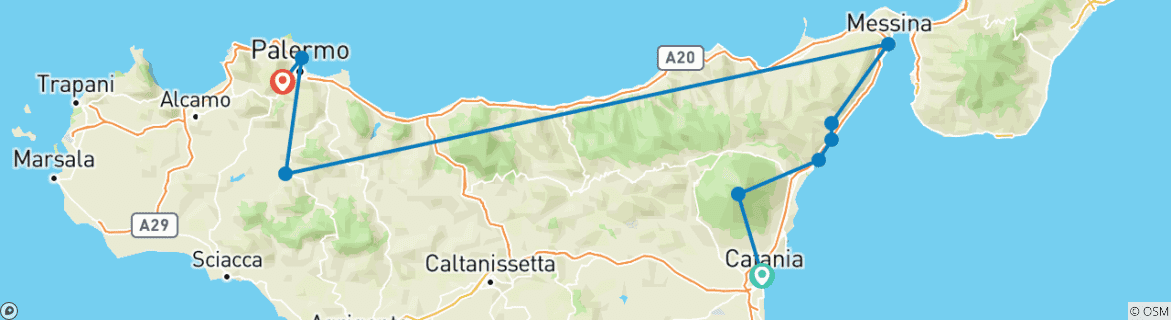 Image d'une carte montrant l'itinéraire du circuit