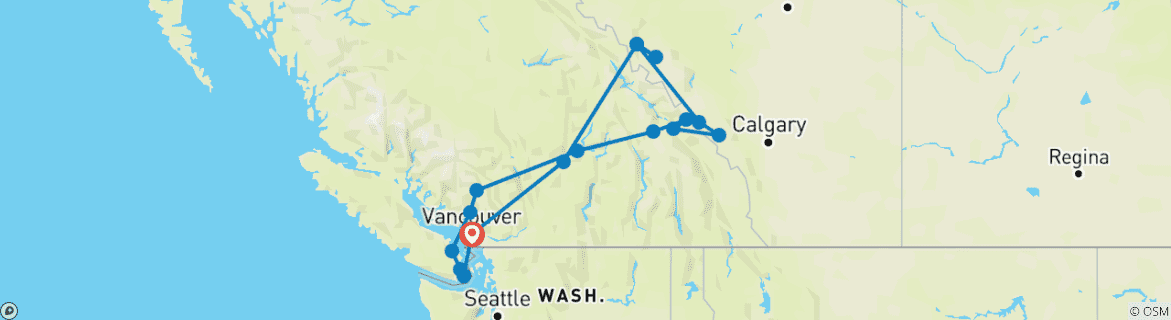 Image of a map showing the route of the tour