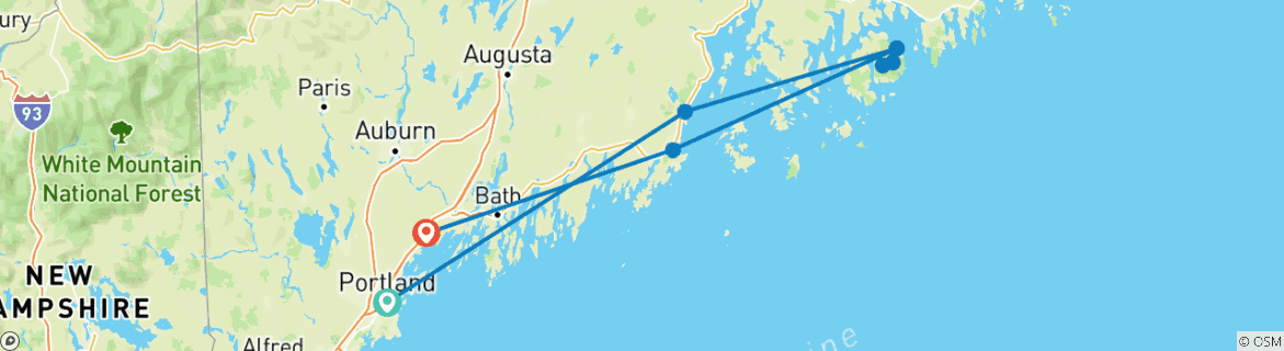 Image of a map showing the route of the tour