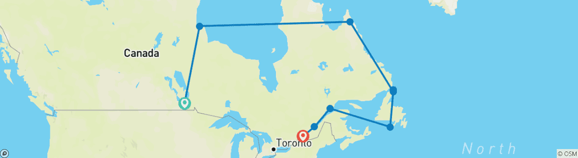 Carte du circuit Les ours polaires de Churchill et l'Arctique canadien jusqu'à Montréal - Croisière et voyage terrestre