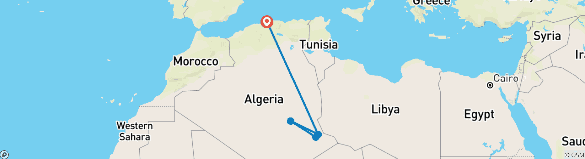 Image of a map showing the route of the tour
