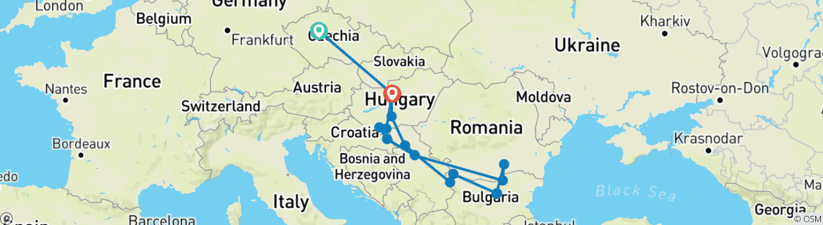 Image of a map showing the route of the tour