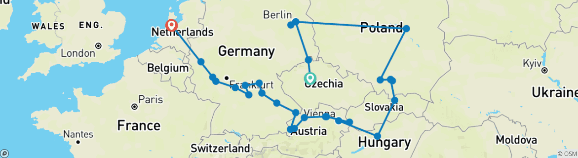Image of a map showing the route of the tour