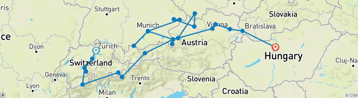 Karte mit der Reiseroute