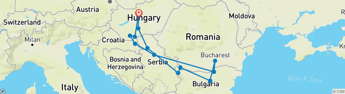Image of a map showing the route of the tour