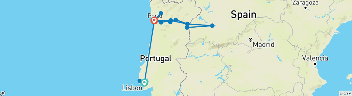 Image of a map showing the route of the tour