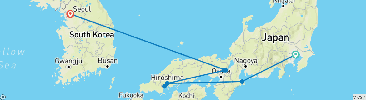 Image of a map showing the route of the tour