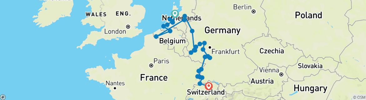 Image d'une carte montrant l'itinéraire du circuit