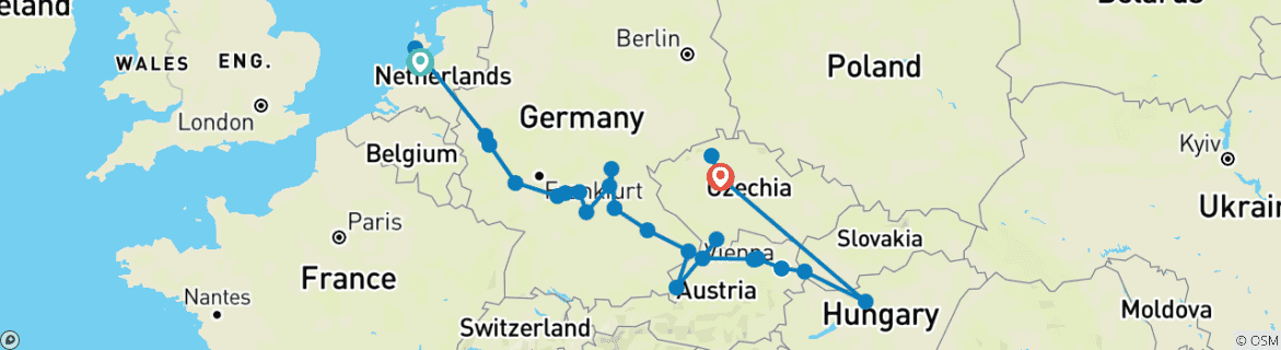 Image of a map showing the route of the tour