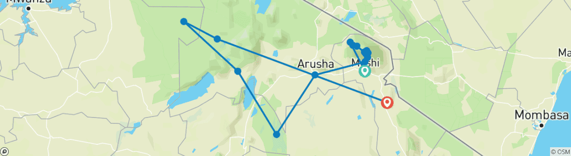Image of a map showing the route of the tour