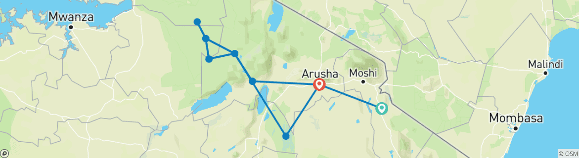 Image of a map showing the route of the tour