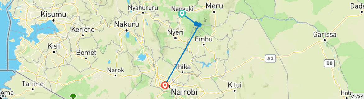 Image of a map showing the route of the tour