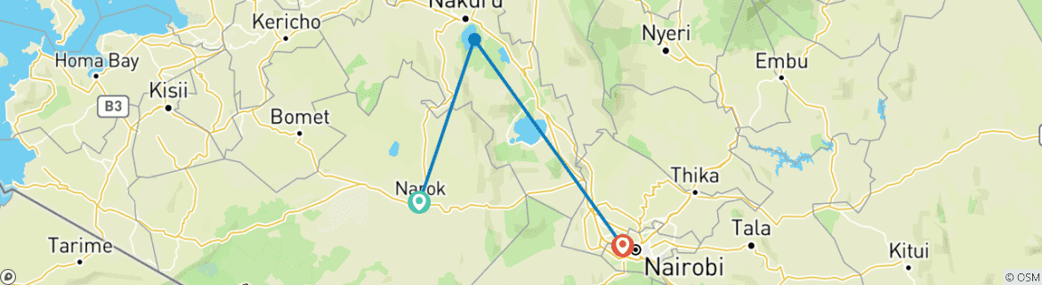 Image of a map showing the route of the tour