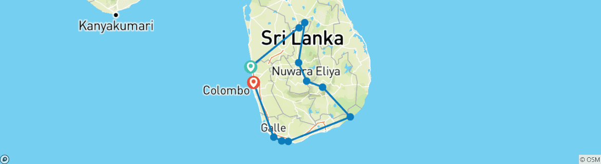 Image of a map showing the route of the tour