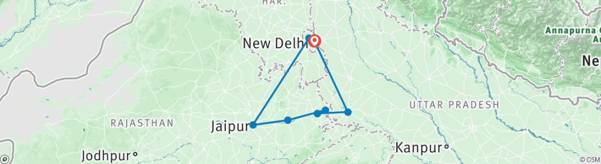 Image of a map showing the route of the tour