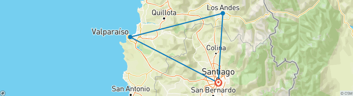 Carte du circuit Le circuit ultime à la découverte du Chili : Santiago, les vignobles, les merveilles du littoral et les paysages andins