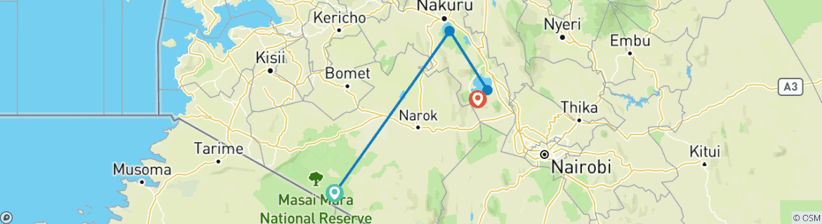 Image of a map showing the route of the tour