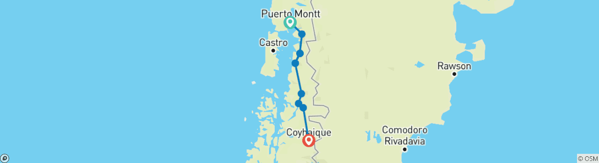 Image of a map showing the route of the tour