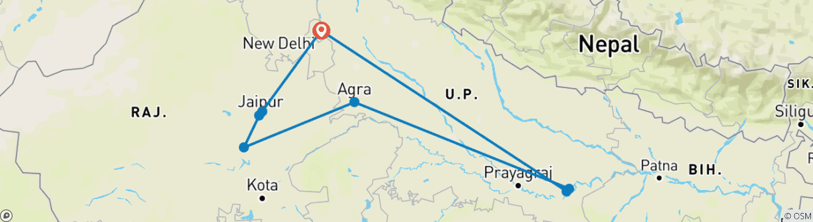 Image d'une carte montrant l'itinéraire du circuit
